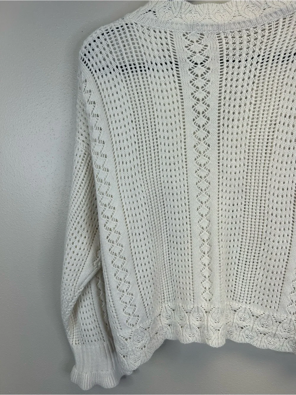 Cottagecore Feminine Size L Open Knit V-Neck Cardigan Sweater Pearl Buttons Boho - Picture 10 of 10